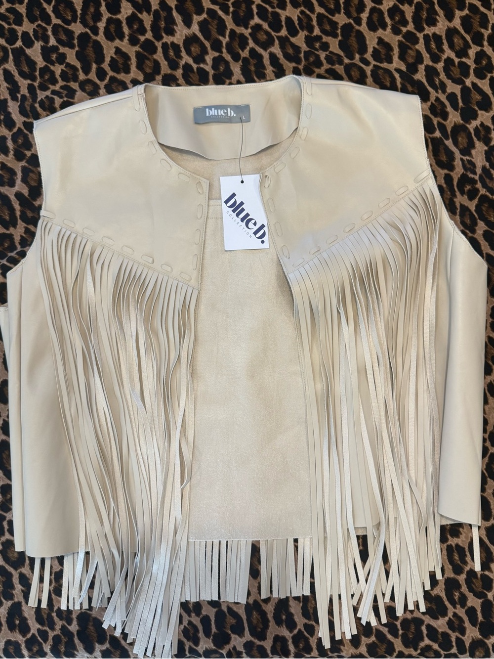 Blue B. Cream Leather Fringe Vest for Women